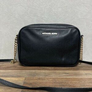 Michael Kors Black Ginny Pebbled Leather Chain Rectangular Crossbody Bag